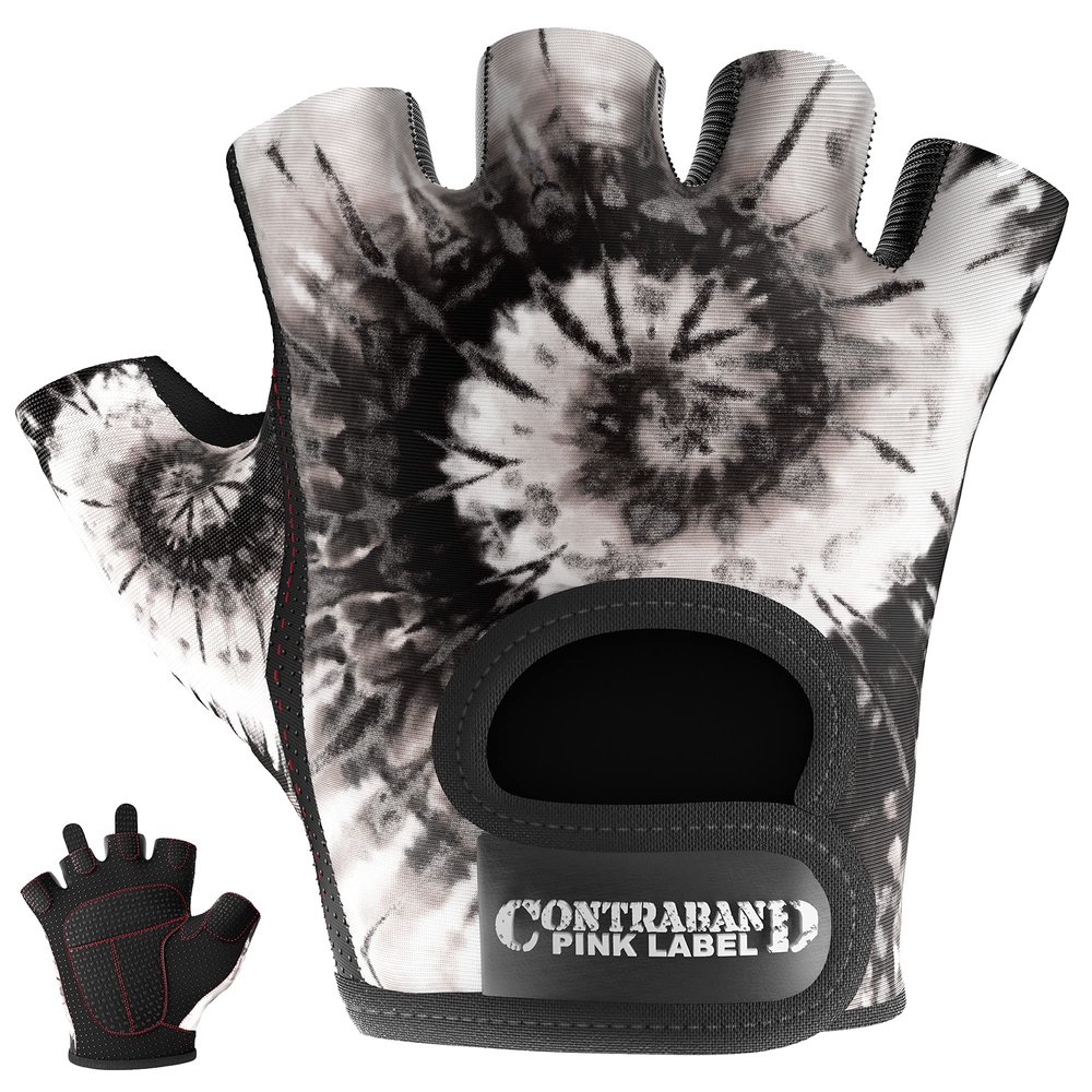 Contraband Pink Label 5347 Womens Designer Workout Gloves | Tie Dye Print w/Grip-Lock Silicone Palm (Medium, BW)