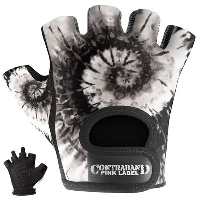 Contraband Pink Label 5347 Womens Design Series Spiral Swirl Tie Dye Print Lifting & Rowing Gloves (Pair) - Lightweight Vegan Medium Padded Amara Leather w/Grip-Lock (Large, BW)