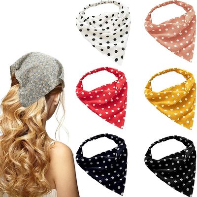 DINPREY Elastic Hair Scarf Headbands Hair Bandanas Scarf Polka Dot Head Kerchief Headbands for Women Girls (6 Colors Set B)