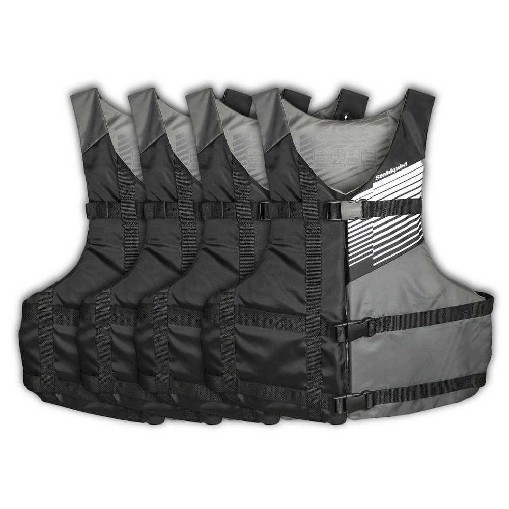 Stohlquist Adult Life Jacket PFD 4-Pack. US Coast Guard Approved Type III Life Vest for Kayak, Boat, Paddleboard & Water Sports  Lightweight Adjustable Fit for Men & Women 90+ lbs