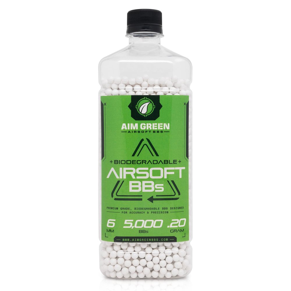 Aim Green Biodegradable Airsoft BBS, Premium-Grade 6mm Airsoft BBS, 20g, 25g, 32g, 36g, 40g, 2,500, 5,000, 10,000 Count