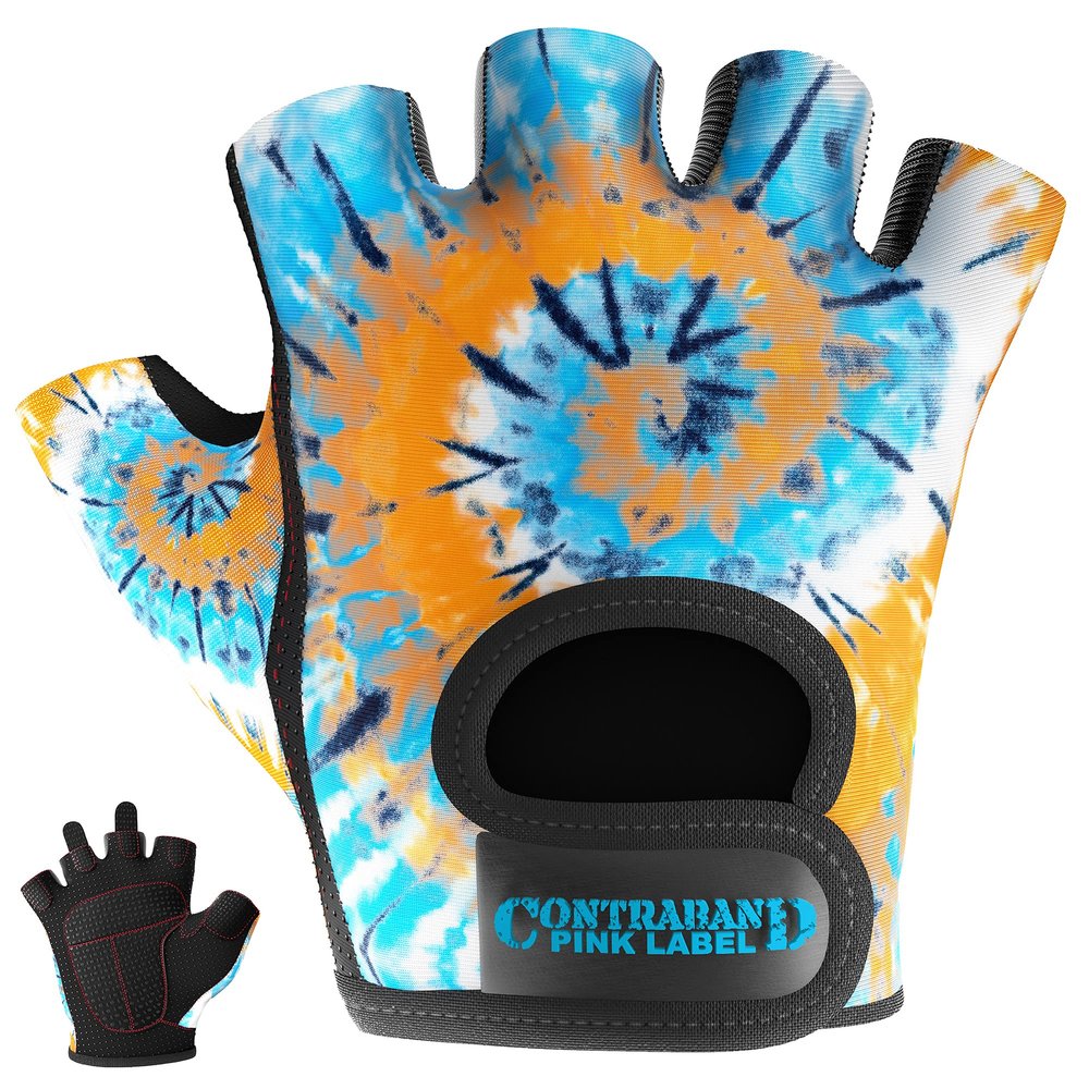 Contraband Pink Label 5347 Womens Designer Workout Gloves | Tie Dye Print w/Grip-Lock Silicone Palm (X-Small, BO)