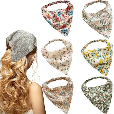 DINPREY Elastic Hair Scarf Headbands Hair Bandanas Scarf Polka Dot Head Kerchief Headbands for Women Girls (6 Colors floral)