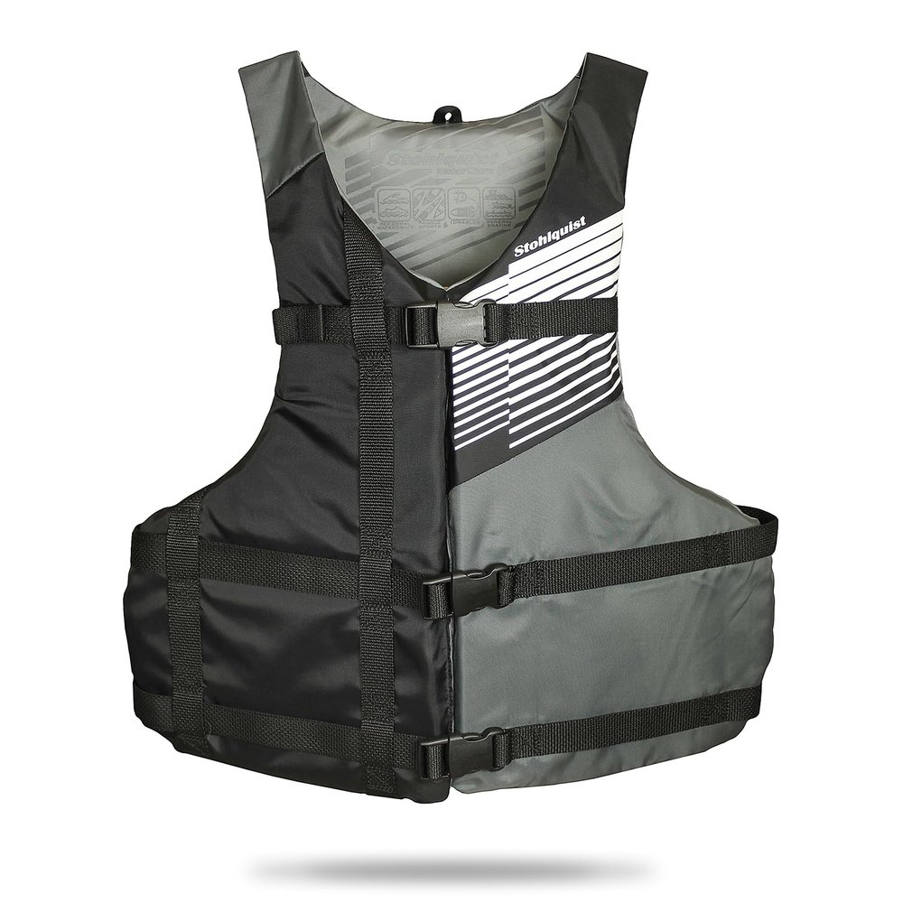 Stohlquist FIT Adult Life Jacket, US Coast Guard Approved Type III Life Vest, PFD for Men and Women, Easily Adjustable, Lightweight and High Buoyancy (Black/Grey, Universal Size)