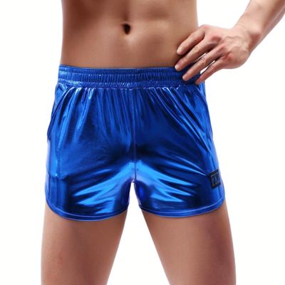 ABAFIP Men's Soft Stretchy Holographic Shiny Metallic Swim Boxer Briefs Trunks Shorts Hot Pants Bikini Swimsuit Stage Clubwear Blue Large