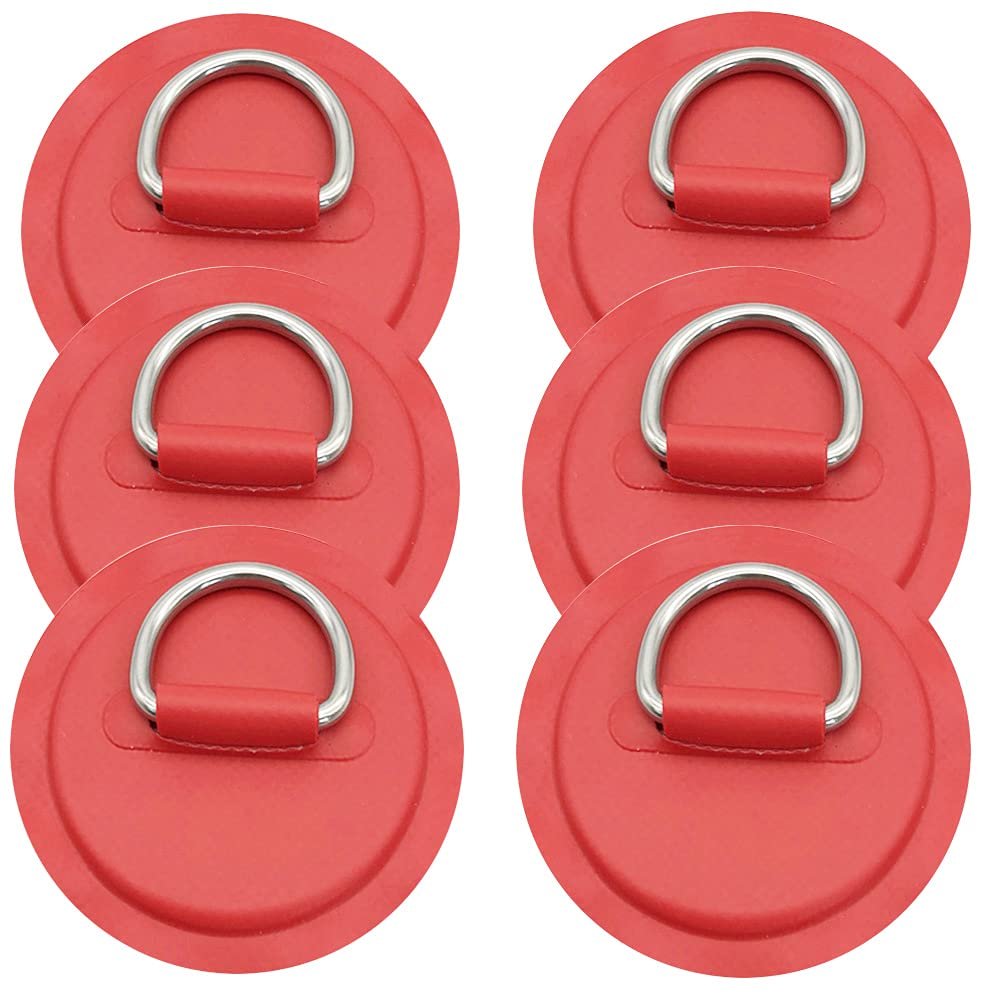 6pieces Pad/Patch D Rings for PVC Inflatable Boat Canoe Raft Stainless Steel D-Ring Dinghy Kayak Surfboard Paddle Board (red)
