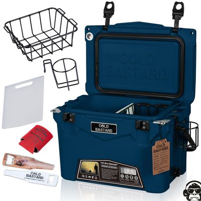 COLD BASTARD COOLERS 20QT Cold Bastard Rugged+ Navy Storm Premium Ice Chest Cooler Accessories Free S&H(CB20-NS)