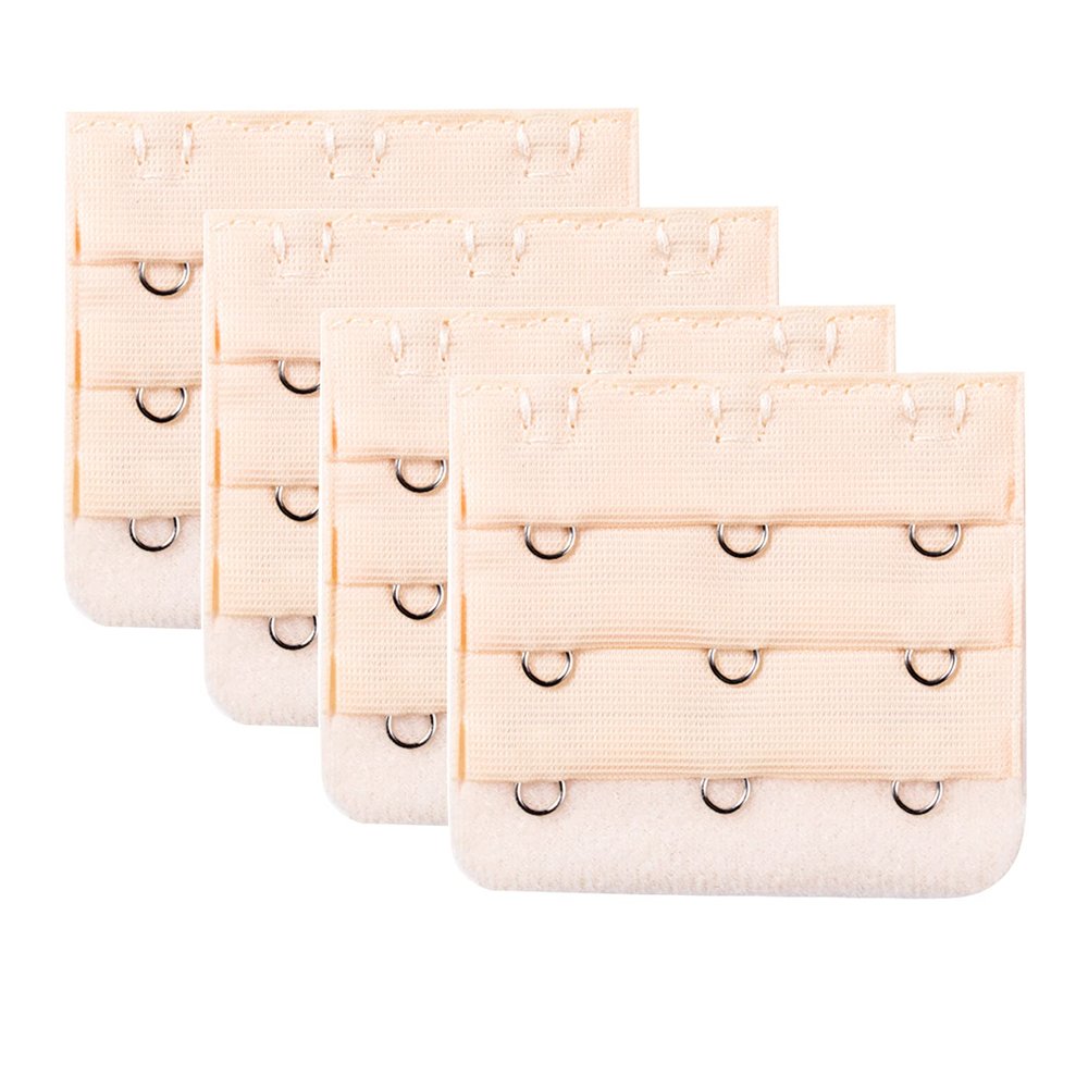 YUPPIE TONE Women's Bra Extender 3 Hooks 3 Rows Elastic Back Bra Band Extension Strap,Beige 4pcs