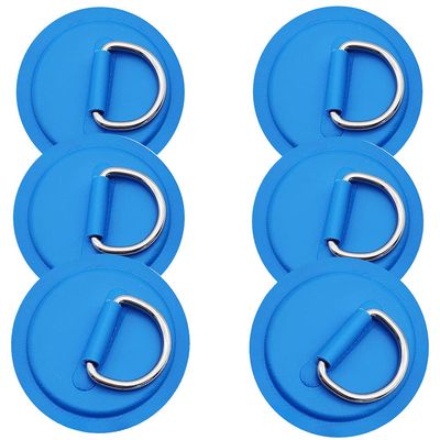 6pieces Pad/Patch D Rings for PVC Inflatable Boat Canoe Raft Stainless Steel D-Ring Dinghy Kayak Surfboard Paddle Board (Blue)