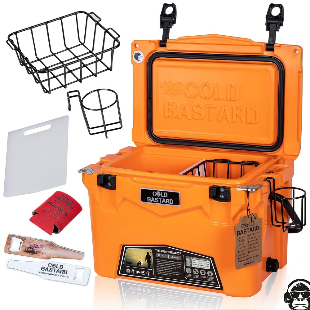 COLD BASTARD COOLERS 20QT Cold Bastard Rugged+ Orange Tangerine Premium Ice Chest Cooler Accessories Free S&H(CB20-OT)