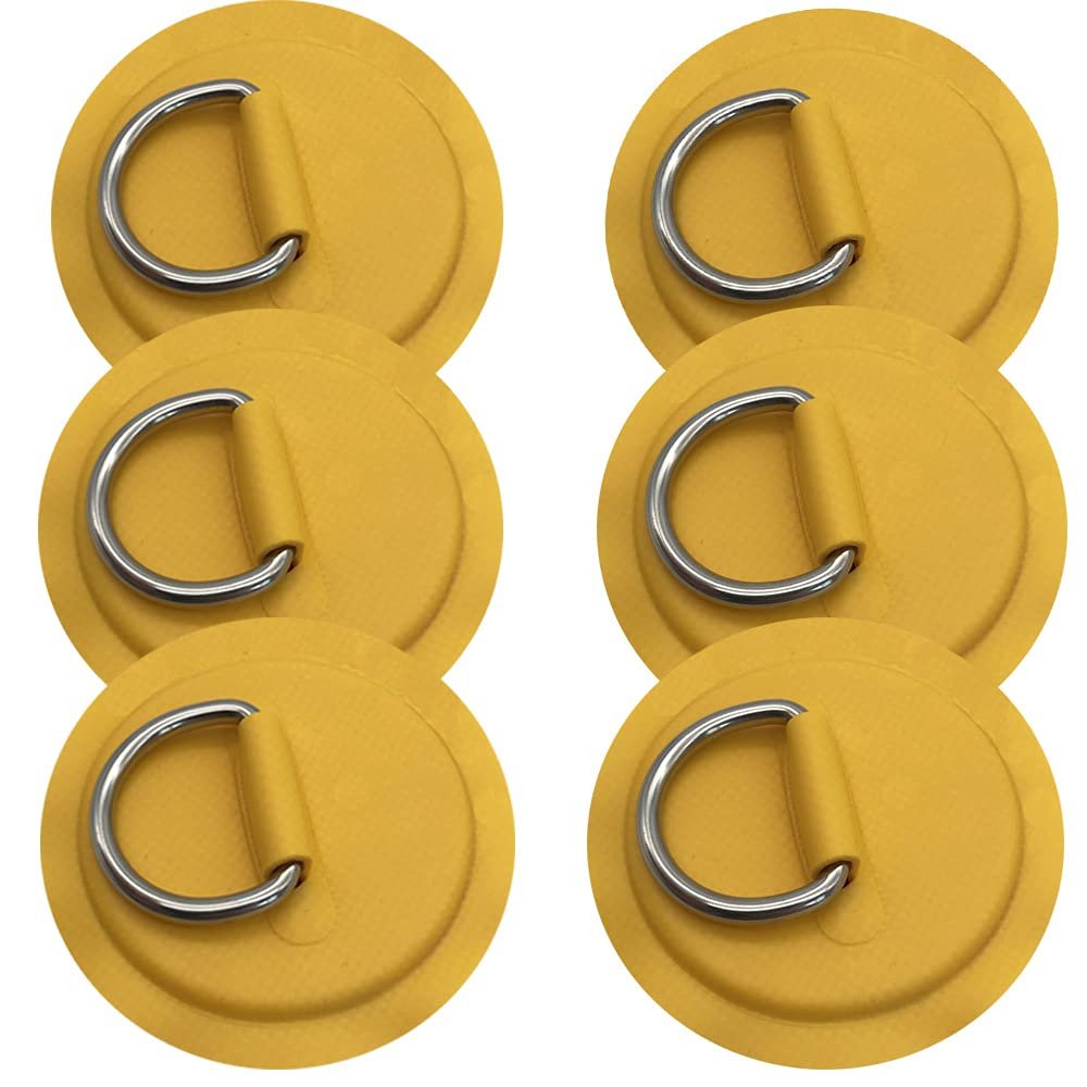 6 Pieces Pad/Patch D Rings for PVC Inflatable Boat Canoe Raft Stainless Steel D-Ring Dinghy Kayak Surfboard Paddle Board (Yellow)