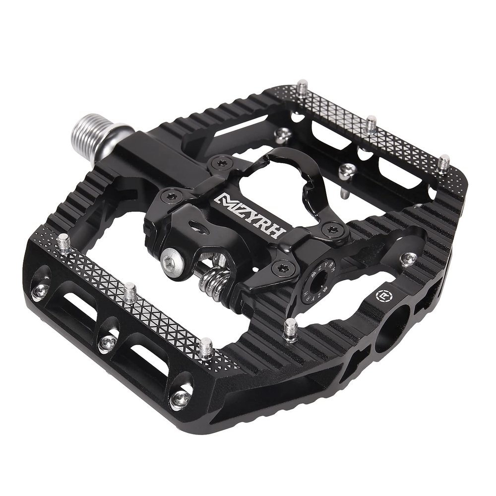 MZYRH MTB Mountain Bike Pedals 3 Bearing Flat Platform Compatible with SPD,Dual Function Sealed Clipless Aluminum 9/16" Pedals with Cleats for Road