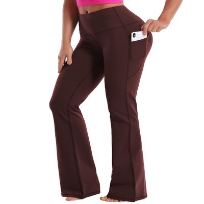 BUBBLELIME 29"/31"/33"/35" 4 Styles Women's Bootcut Yoga Pants Tummy Control - Side Pockets_MAHOGANYMAROON S_29" Inseam(1)