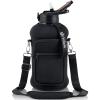 Fimibuke Half Gallon Water Bottle with Sleeve 64 OZ Water Bottle with Handle & Straw Leakproof Motivational Sports Gym Water Bottle with Time Marker BPA Free Water Jug with Neoprene Holder - Black view 1