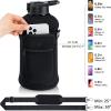 Fimibuke Half Gallon Water Bottle with Sleeve 64 OZ Water Bottle with Handle & Straw Leakproof Motivational Sports Gym Water Bottle with Time Marker BPA Free Water Jug with Neoprene Holder - Black view 2