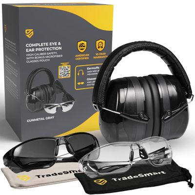 TradeSmart High-Performance Earmuffs for Shooting Range & Shooting Eye Protection Glasses + Firearm Confidence Course Included