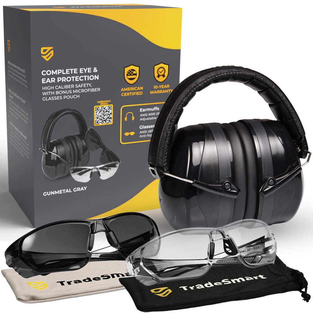 TradeSmart High-Performance Earmuffs for Shooting Range & Shooting Eye Protection Glasses + Firearm Confidence Course Included
