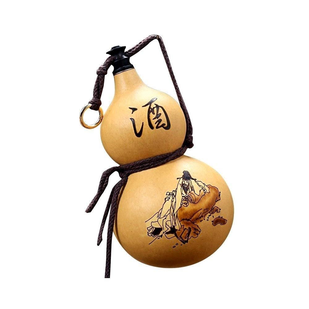 ZCBYBT Outdoor Portable Water Bottle,Natural Wine Gourd, Water, Wine, Medicine Gourd, Kettle with Rubber Stopper, Beeswax Anti-Seepage, About 500ml,A