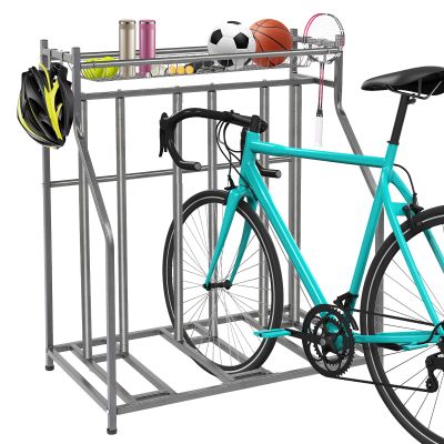 HomVent Bike Stand Rack with Storage, Bike Floor Parking Stand Rack, Free Standing Bike Rack Great for Parking Road, Mountain, Hybrid or Kids Bike (3 Bike)