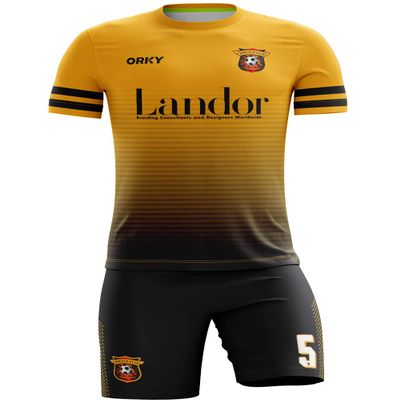 ORKY Personalize Soccer Jersey with Short, Men Kids Customize Name Number Uniform for School Team, Unique Stripe Design(Yellow,110cm)