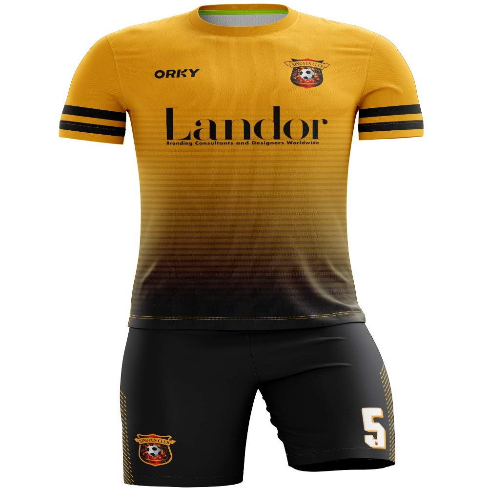 ORKY Personalize Soccer Jersey with Short, Men Kids Customize Name Number Uniform for School Team, Unique Stripe Design(Yellow,110cm)