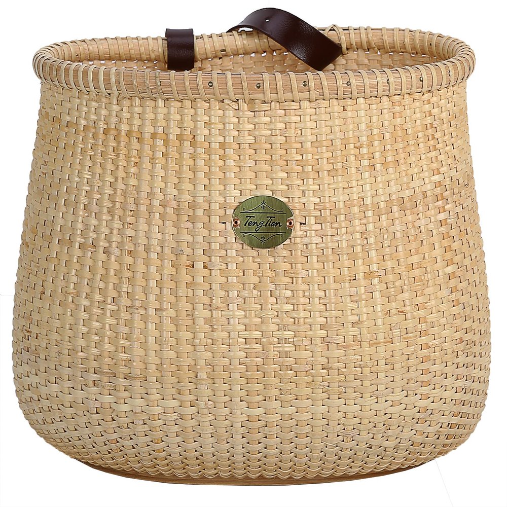 Teng Tian Nantucket Style Bicycle Basket Cane-on-Cane Weave,Bike Basket Front for Women's and Mens Cruiser, Handmade Bicycle Basket for Bikes mounts to Front Handlebars of Beach Cruisers