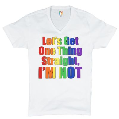 Let's Get One Thing Straight, I'm Not V-Neck T-Shirt LGBT Gay Rainbow Tee White Small