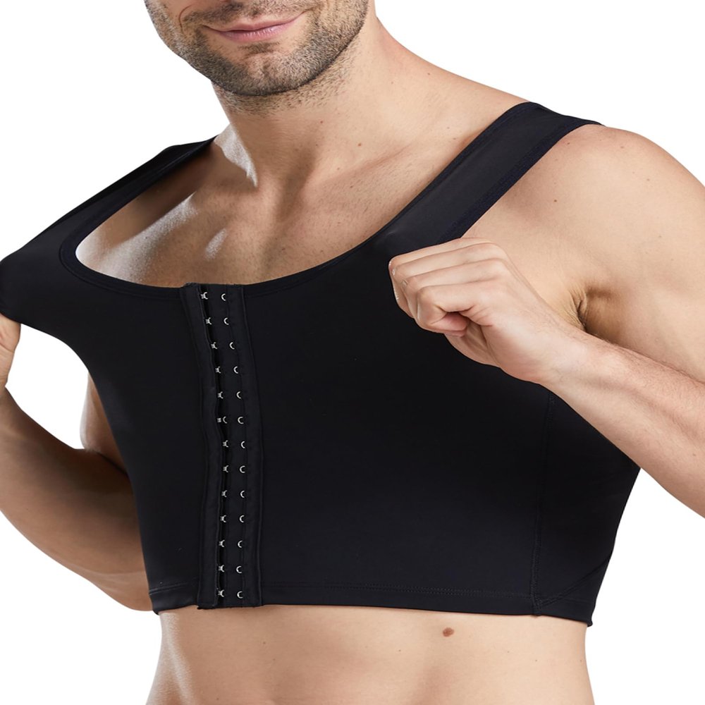 Fhspw Mens Compression Corset Vest Workout Fajas para Hombres Back Support Gynecomastia Shapewear, Black