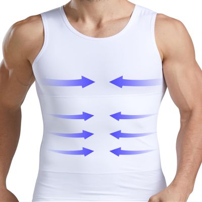 Fhspw Slimming Compression Shirt Men Sleeveless Tummy Control Gynecomastia Vest Workout Tank Top Body Shaper Undershirt White