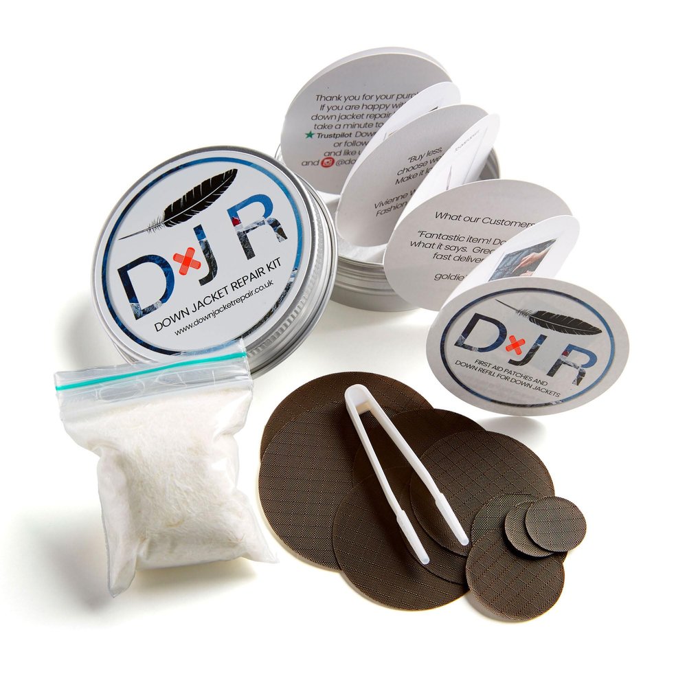 KIT-in-A-TIN - Repair Patches and Goose Down Top-Up for Down Jackets and Sleeping Bags (Dark Brown)