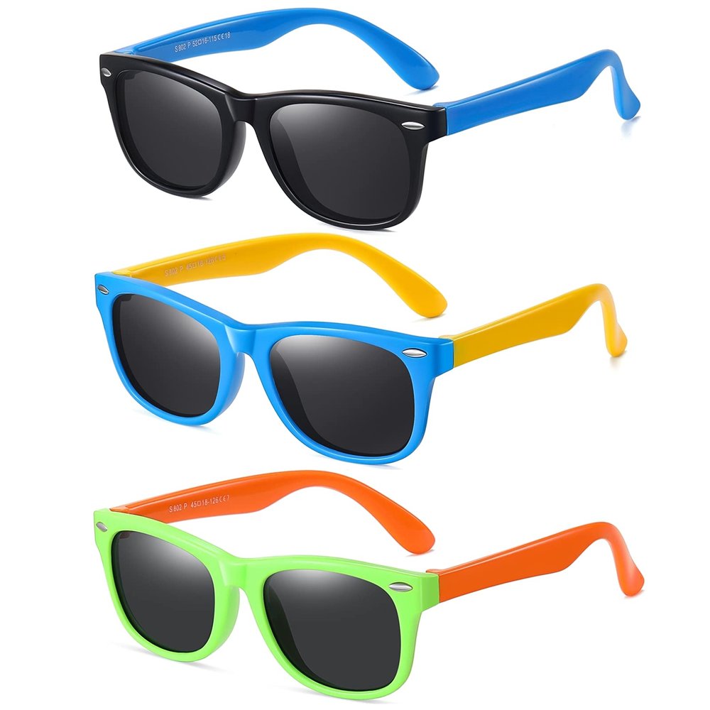DYLB Kids Polarized Sunglasses for girls boys 3 Pack, Flexible TPEE Rubber Frame for Children Age 3-8.