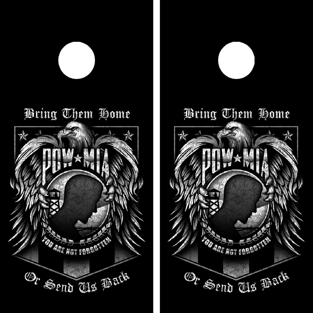 C62 POW MIA Cornhole Board WRAP Wraps Laminated Board Boards Decal Set Decals Vinyl Sticker Stickers Bean Bag Game Vinyl Graphic Tint Image