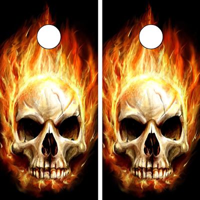 GRAPHIX EXPRESS C29 Flaming Skull Cornhole Board WRAP Wraps Laminated Board Boards Decal Set Decals Vinyl Sticker Stickers Bean Bag Game Vinyl Graphic Tint Image