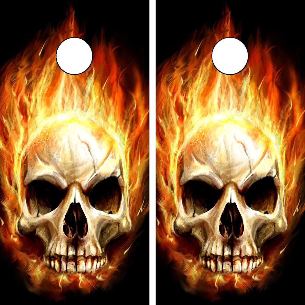 GRAPHIX EXPRESS C29 Flaming Skull Cornhole Board WRAP Wraps Laminated Board Boards Decal Set Decals Vinyl Sticker Stickers Bean Bag Game Vinyl Graphic Tint Image