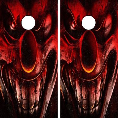 C16 Evil Clown Cornhole Board WRAP Wraps Laminated Board Boards Decal Set Decals Vinyl Sticker Stickers Bean Bag Game Vinyl Graphic Tint Image