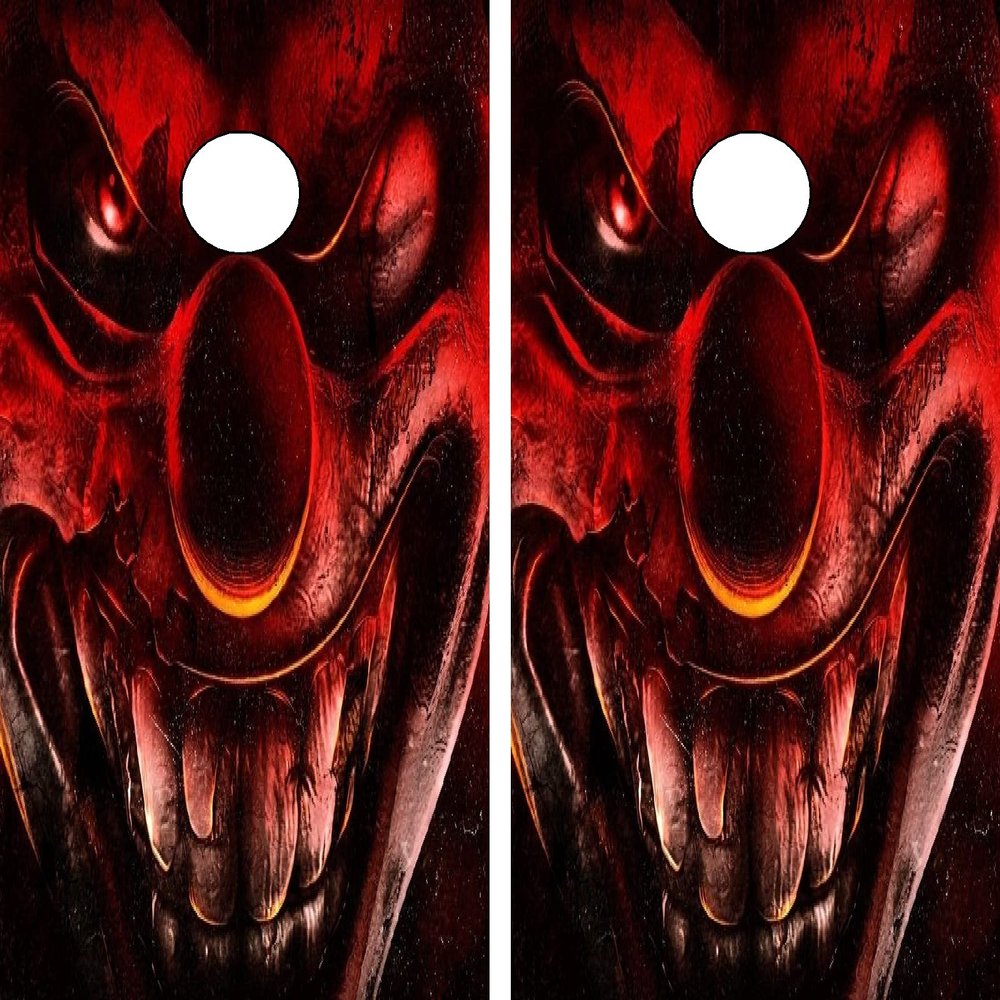 C16 Evil Clown Cornhole Board WRAP Wraps Laminated Board Boards Decal Set Decals Vinyl Sticker Stickers Bean Bag Game Vinyl Graphic Tint Image