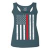 0059. American Flag Thin Red Line Firefighter Support Fireman Patriotic Style Women's Tank Top Racerback (Indigo Blue Large) view 1