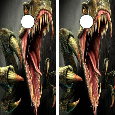 GRAPHIX EXPRESS C143 Raptor Dinosaur Cornhole Board WRAP Wraps Laminated Board Boards Decal Set Decals Vinyl Sticker Stickers Bean Bag Game Vinyl Graphic Tint Image