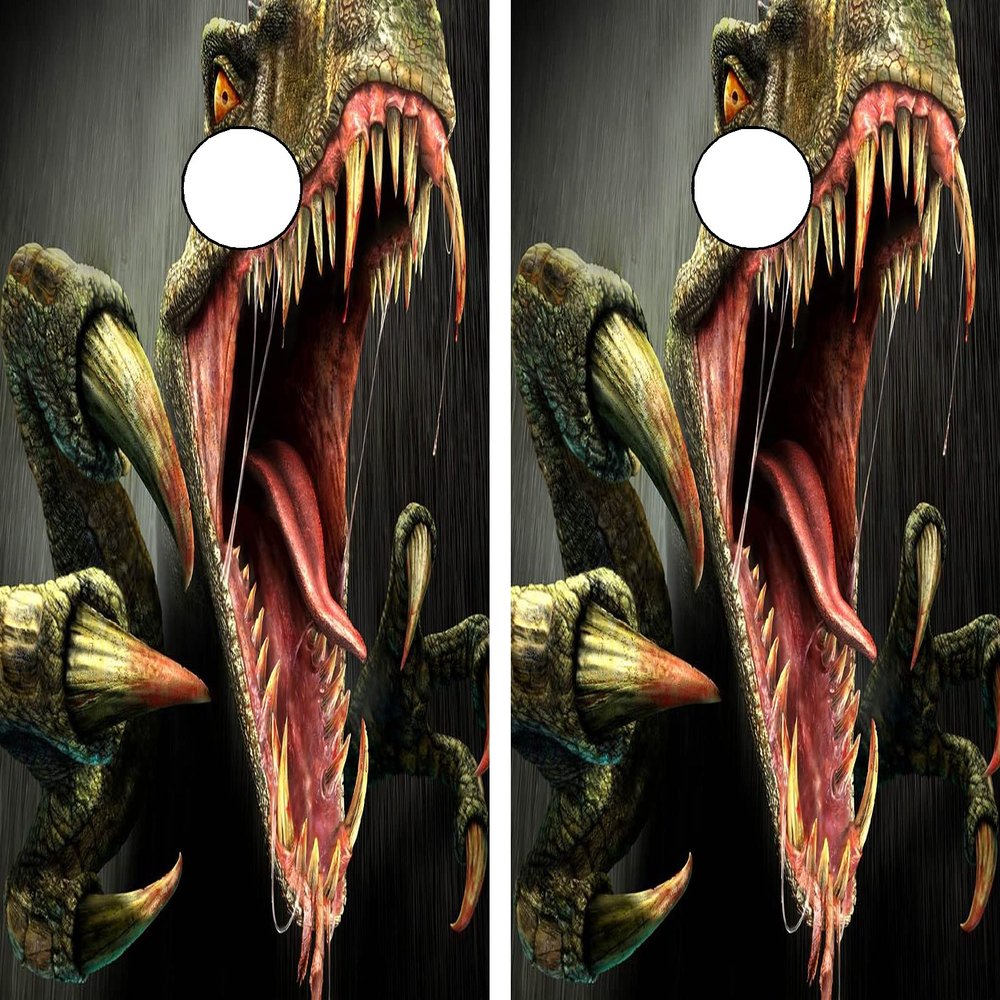 GRAPHIX EXPRESS C143 Raptor Dinosaur Cornhole Board WRAP Wraps Laminated Board Boards Decal Set Decals Vinyl Sticker Stickers Bean Bag Game Vinyl Graphic Tint Image