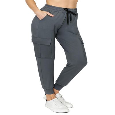 ALWAYS Cargo Jogger Pants for Women, High Waisted Sweatpants with Pockets, Super Soft Casual Lounge Pants for Athletic Yoga & Gym, Cotton Drawstring Trousers, Charcoal 2 XL