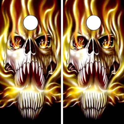C25 Flaming Skull Cornhole Board WRAP Wraps Laminated Board Boards Decal Set Decals Vinyl Sticker Stickers Bean Bag Game Vinyl Graphic Tint Image
