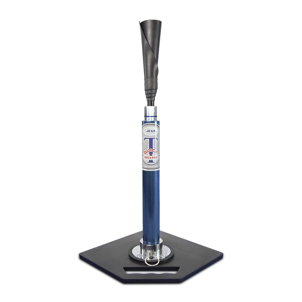 Jugs Quick Release T - Pro Style Batting Tee Features Quick Release Basefrom Bag to Field in Seconds. Will Not Tip Over, 25-46 inch Adjustment Range, Always-Feel-The-Ball Flexible Top