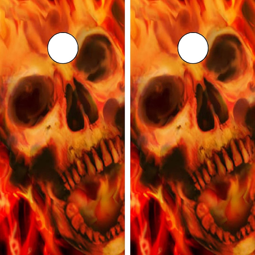 C43 Flaming Skull Cornhole Board WRAP Wraps Laminated Board Boards Decal Set Decals Vinyl Sticker Stickers Bean Bag Game Vinyl Graphic Tint Image