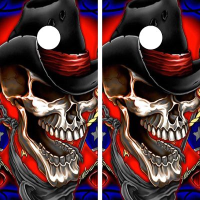 GRAPHIX EXPRESS C31 Skull Cowboy Cornhole Board WRAP Wraps Laminated Board Boards Decal Set Decals Vinyl Sticker Stickers Bean Bag Game Vinyl Graphic Tint Image