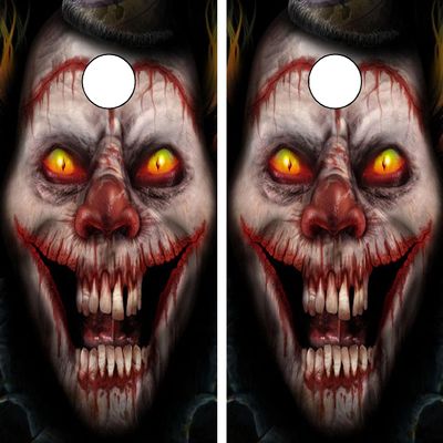 C28 Evil Clown Cornhole Board WRAP Wraps Laminated Board Boards Decal Set Decals Vinyl Sticker Stickers Bean Bag Game Vinyl Graphic Tint Image