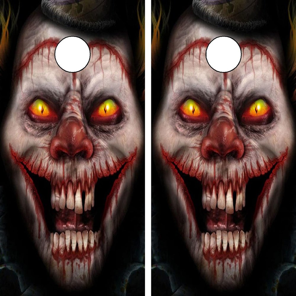 C28 Evil Clown Cornhole Board WRAP Wraps Laminated Board Boards Decal Set Decals Vinyl Sticker Stickers Bean Bag Game Vinyl Graphic Tint Image