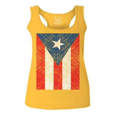 0063. Vintage Bandera Puerto Rico Flag Boricua Rican Nuyorican Women's Tank Top Racerback (Gold Medium)