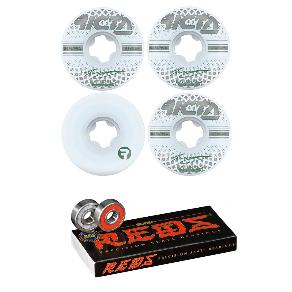 Ricta Skateboard Wheels 54mm McCoy Slim 99A White with Bones Reds Bearings