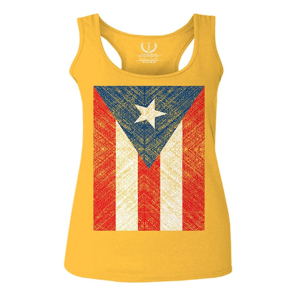 0063. Vintage Bandera Puerto Rico Flag Boricua Rican Nuyorican Women's Tank Top Racerback (Gold X Small)