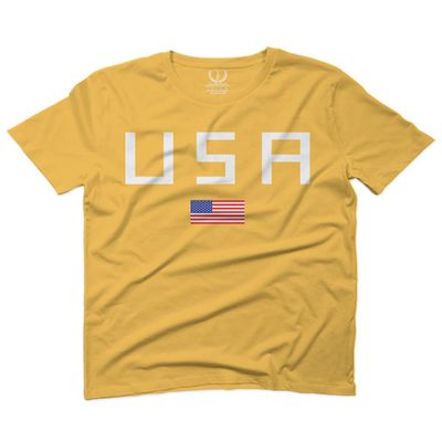 0065. USA American Flag United States of America Patriotic Military Style for Men T Shirt (Gold 2X-Large)